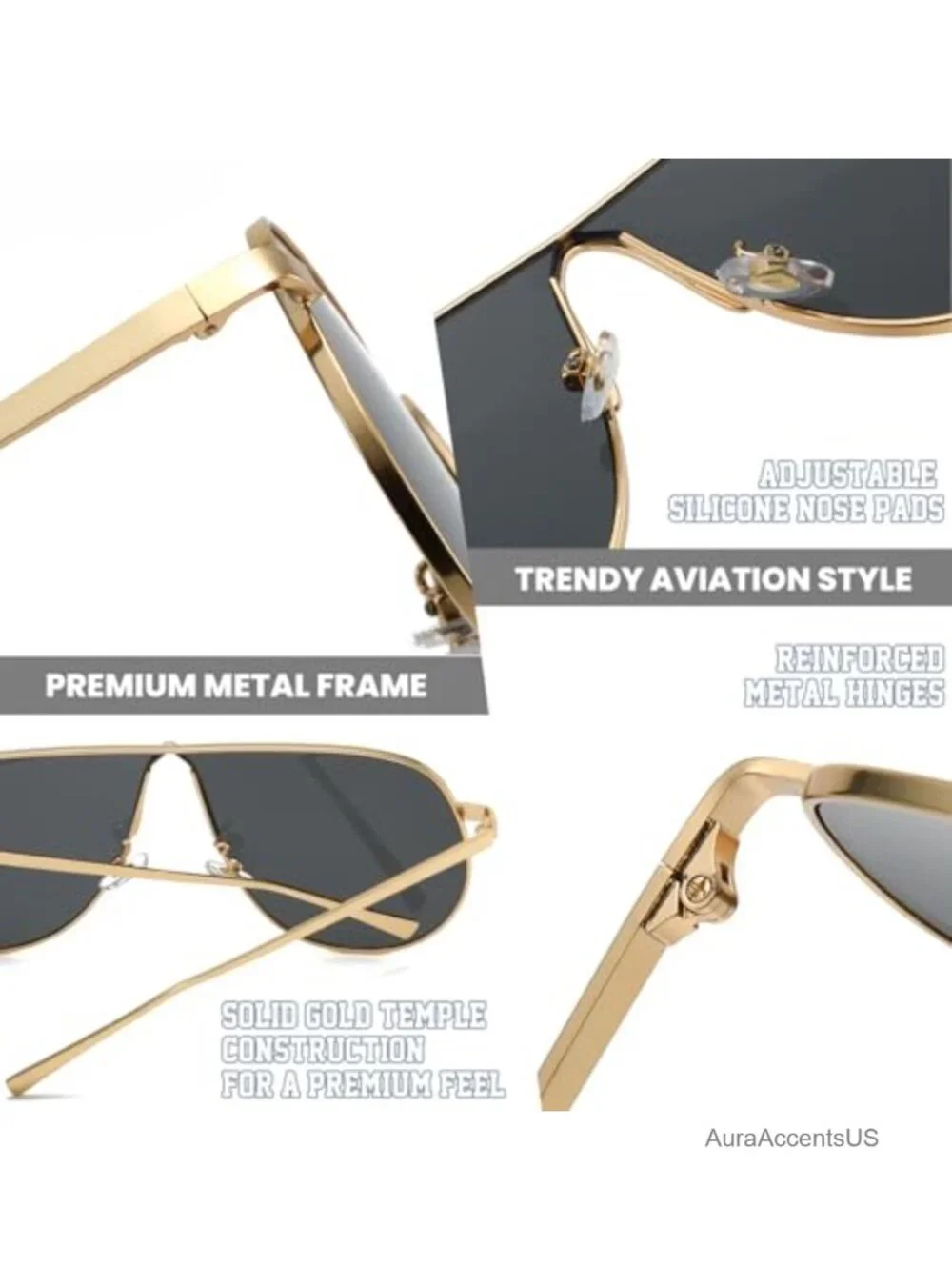 Oversized Aviator Sunglasses Gold Metal UV400 Pilot